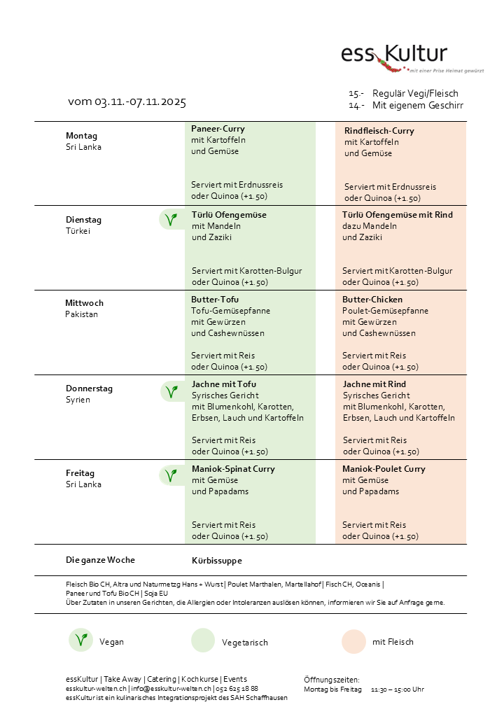 03.11.-07.11.2025 Wochenmenu essKultur
