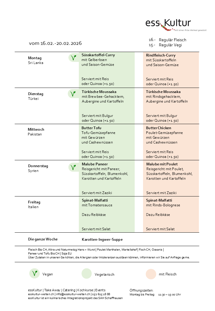 16.02.-20.02.2026 Wochenmenu essKultur